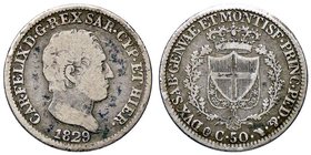 SAVOIA - Carlo Felice (1821-1831) - 50 Centesimi 1829 T Pag. 119; Mont. 118 R AG
MB/qBB