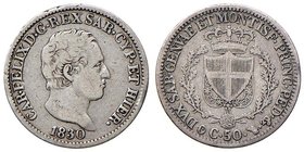 SAVOIA - Carlo Felice (1821-1831) - 50 Centesimi 1830 T (P) Pag. 120a; Mont. 122 RR AG
qBB