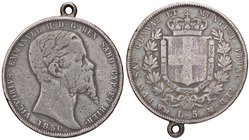 SAVOIA - Vittorio Emanuele II (1849-1861) - 5 Lire 1850 G Pag. 370; Mont. 41 R AG Con appiccagnolo
MB