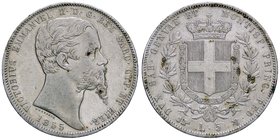 SAVOIA - Vittorio Emanuele II (1849-1861) - 5 Lire 1855 T Pag. 380; Mont. 50 RRR AG
BB+