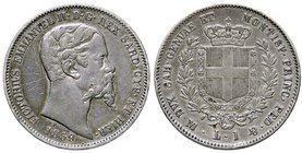 SAVOIA - Vittorio Emanuele II (1849-1861) - Lira 1859 M Pag. 413; Mont. 87 R AG Graffi dietro la nuca
qBB
