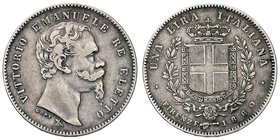 SAVOIA - Vittorio Emanuele II Re eletto (1859-1861) - Lira 1860 F Pag. 441a; Mont. 117 AG Mano con scettro e titolatura oltre la barba
qBB/BB