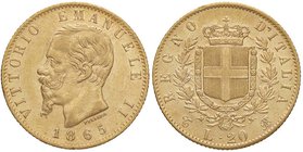 SAVOIA - Vittorio Emanuele II Re d'Italia (1861-1878) - 20 Lire 1865 T Pag. 459; Mont. 135 AU
SPL/qFDC