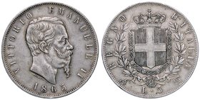 SAVOIA - Vittorio Emanuele II Re d'Italia (1861-1878) - 5 Lire 1865 N Pag. 486; Mont. 168 R AG
bel BB