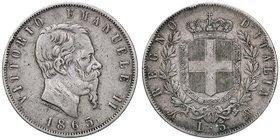 SAVOIA - Vittorio Emanuele II Re d'Italia (1861-1878) - 5 Lire 1865 N Pag. 486; Mont. 168 R AG
qBB
