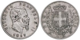 SAVOIA - Vittorio Emanuele II Re d'Italia (1861-1878) - 5 Lire 1869 M Pag. 489; Mont. 171 AG
BB+