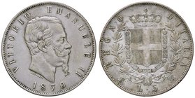 SAVOIA - Vittorio Emanuele II Re d'Italia (1861-1878) - 5 Lire 1870 M Pag. 490; Mont. 172 AG
BB+