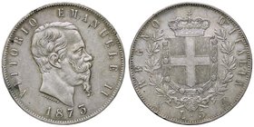 SAVOIA - Vittorio Emanuele II Re d'Italia (1861-1878) - 5 Lire 1873 M Pag. 496; Mont. 180 AG Colpetto
BB-SPL