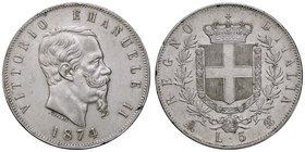 SAVOIA - Vittorio Emanuele II Re d'Italia (1861-1878) - 5 Lire 1874 M Pag. 498; Mont. 182 AG
SPL/qFDC