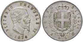 SAVOIA - Vittorio Emanuele II Re d'Italia (1861-1878) - 5 Lire 1874 M Pag. 498; Mont. 182 AG
qSPL