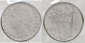 REPUBBLICA ITALIANA - Repubblica Italiana (monetazione in lire) (1946-2001) - 100 Lire 1991 AC il gambo dei 9 chiuso Sigillata
FDC