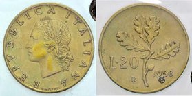 REPUBBLICA ITALIANA - Repubblica Italiana (monetazione in lire) (1946-2001) - 20 Lire 1956 - Ramo di quercia - Prova Mont. 3 RR BT Sigillata Riccardo ...