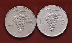 REPUBBLICA ITALIANA - Repubblica Italiana (monetazione in lire) (1946-2001) - 5 Lire 1948 e 1950 Mont. 6 NC IT Lotto di 2 monete
SPL÷FDC