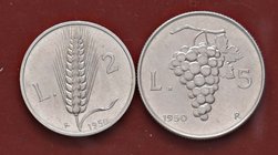 REPUBBLICA ITALIANA - Repubblica Italiana (monetazione in lire) (1946-2001) - 2 Lire 1950 Mont. 7 IT Assieme a 5 lire 1950 - Lotto di 2 monete
qFDC