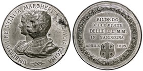 MEDAGLIE - SAVOIA - Umberto I (1878-1900) - Medaglia 1899 - Visita in Sardegna - Busti accollati a s. /R Scritta entro corona MB Ø 53 Colpi diffusi
B...