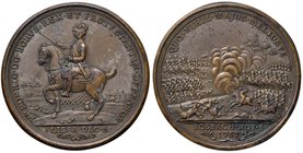 MEDAGLIE ESTERE - GERMANIA - PRUSSIA - Federico II (1740-1786) - Medaglia 1757 - Battaglia di Rosbach - L'Imperatore a cavallo verso s. /R Scena della...