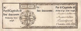 CARTAMONETA - SARDO-PIEMONTESE - Regie Finanze - 200 Lire 01/01/1746 - 1° tipo Gav. 37 RRRR
qFDS