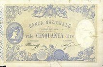 CARTAMONETA - SARDO-PIEMONTESE - Banca Nazionale nel Regno d'Italia - 50 Lire 21/01/1891 Gav. 181 RR Carraresi/Nazari Mancanza angolare e restauro mal...