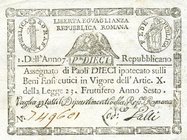 CARTAMONETA - STATO PONTIFICIO - Repubblica Romana Assegnati (1798) - 10 Paoli Anno 7 Gav. 69 Galli (retro triangolo)
BB+