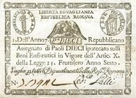 CARTAMONETA - STATO PONTIFICIO - Repubblica Romana Assegnati (1798) - 10 Paoli Anno 7 Gav. 69 Galli (retro triangolo)
BB