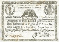 CARTAMONETA - STATO PONTIFICIO - Repubblica Romana Assegnati (1798) - 10 Paoli Anno 7 Gav. 70 Galli (retro rombo)
qBB