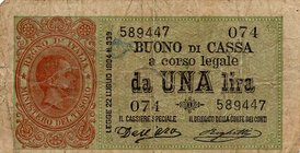 CARTAMONETA - BUONI DI CASSA - Umberto I (1878-1900) - Lira 09/11/1895 - Serie 68-92 Alfa 5; Lireuro 2C RRR Dell'Ara/Righetti Strappetto centrale
meg...