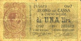 CARTAMONETA - BUONI DI CASSA - Umberto I (1878-1900) - Lira 15/02/1897 - Serie 93-107 Alfa 6; Lireuro 2D RRR Dell'Ara/Righetti
B
