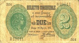 CARTAMONETA - CONSORZIALI - Biglietti Consorziali - 2 Lire 30/04/1874 Gav. 3 Dell'Ara/Mirone
qBB