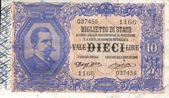 CARTAMONETA - BIGLIETTI DI STATO - Vittorio Emanuele III (1900-1943) - 10 Lire 31/08/1910 - Serie 971-1370 Alfa 75; Lireuro 17A RR Dell'Ara/Righetti
...