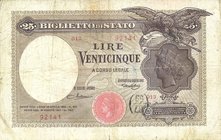 CARTAMONETA - BIGLIETTI DI STATO - Vittorio Emanuele III (1900-1943) - 25 Lire 20/08/1923 Alfa 105; Lireuro 22A RRR Maltese/Rossolini
meglio di MB