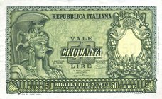 CARTAMONETA - BIGLIETTI DI STATO - Repubblica Italiana (monetazione in lire) (1946-2001) - 50 Lire - Italia elmata 31/12/1951 Alfa 267; Lireuro 23A Bo...