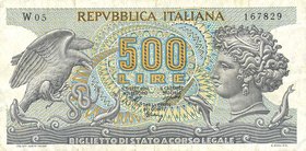 CARTAMONETA - BIGLIETTI DI STATO - Repubblica Italiana (monetazione in lire) (1946-2001) - 500 Lire - Aretusa 20/06/1966 Alfa 550sp; Lireuro 25Aa R So...