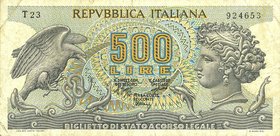 CARTAMONETA - BIGLIETTI DI STATO - Repubblica Italiana (monetazione in lire) (1946-2001) - 500 Lire - Aretusa 23/02/1970 Alfa manca; Lireuro manca RR ...