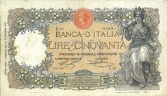 CARTAMONETA - BANCA d'ITALIA - Vittorio Emanuele III (1900-1943) - 50 Lire 01/08/1917 - Buoi Alfa 214; Lireuro 4E RR Stringher/Sacchi Forellini da spi...