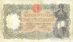 CARTAMONETA - BANCA d'ITALIA - Vittorio Emanuele III (1900-1943) - 50 Lire 03/02/1918 - Buoi Alfa 217; Lireuro 4H RR Stringher/Sacchi
meglio di MB