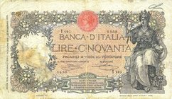 CARTAMONETA - BANCA d'ITALIA - Vittorio Emanuele III (1900-1943) - 50 Lire 22/01/1919 - Buoi Alfa 221; Lireuro 4L RRR Canovai/Sacchi Restauro maldestr...
