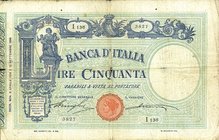 CARTAMONETA - BANCA d'ITALIA - Vittorio Emanuele III (1900-1943) - 50 Lire - Barbetti con matrice 08/04/1908 Alfa 117; Lireuro 3/5 RR Stringher/Accame...