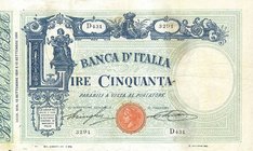 CARTAMONETA - BANCA d'ITALIA - Vittorio Emanuele III (1900-1943) - 50 Lire - Barbetti con matrice 12/09/1924 Alfa 151; Lireuro 3/37 R Stringher/Sacchi...