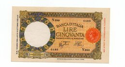 CARTAMONETA - BANCA d'ITALIA - Vittorio Emanuele III (1900-1943) - 50 Lire - Lupa 01/06/1938 - I° Tipo Alfa 238; Lireuro 6I Azzolini/Urbini
SPL+