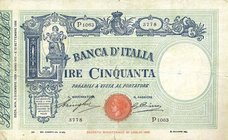 CARTAMONETA - BANCA d'ITALIA - Vittorio Emanuele III (1900-1943) - 50 Lire - Fascetto con matrice 05/12/1929 Alfa 176; Lireuro 5/12 Stringher/Cima
qB...
