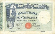 CARTAMONETA - BANCA d'ITALIA - Vittorio Emanuele III (1900-1943) - 50 Lire - Fascetto con matrice 21/03/1933 Alfa 185; Lireuro 5/21 Azzolini/Cima
meg...