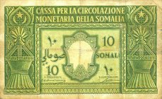 CARTAMONETA - COLONIE ED OCCUPAZIONI DI TERRITORI ITALIANI - Cassa per la Circolazione Monetaria della Somalia (1950) - 10 Somali 1950 Gav. 319 RR Scr...