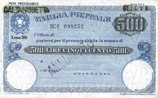 VARIE - Assegni Vaglia postale da 500 lire annullato
FDS
