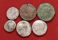 LOTTI - Repubblicane 2 denari (uno con il R/ incuso del D/), 2 quinari e 2 bronzi Lotto di 6 monete
med. MB