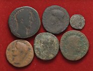 LOTTI - Imperiali Sesterzio di M. Aurelio, asse di Augusto, Tiberio, Faustina II, AE28 di Filippo I, bronzetto Lotto di 6 monete
B÷MB