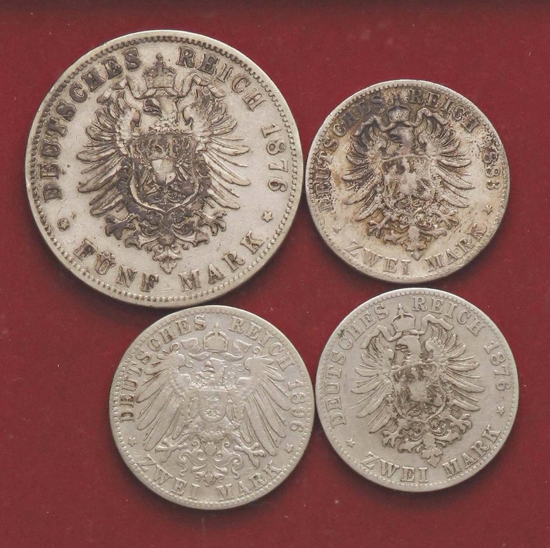 LOTTI - Estere GERMANIA-PRUSSIA - 5 e 2 marchi 1876, Baden 2 m. 1883 e 1896 Lott...