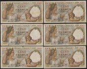 LOTTI - Cartamoneta-Estera FRANCIA - 100 franchi 05/06/1941 Lotto di 6 biglietti
MB÷BB