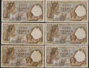 LOTTI - Cartamoneta-Estera FRANCIA - 100 franchi 07/04/1941 Lotto di 6 biglietti
MB÷BB