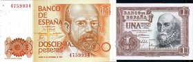 LOTTI - Cartamoneta-Estera SPAGNA - 200 pesetas (3) e peseta (3) Lotto di 6 biglietti, 3 e 3 consecutivi
qFDS÷FDS