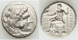 MACEDONIAN KINGDOM. Alexander III the Great (336-323 BC). AR tetradrachm (24mm, 16.75 gm, 5h). XF, graffito. Posthumous issue of Ake or Tyre, dated Re...